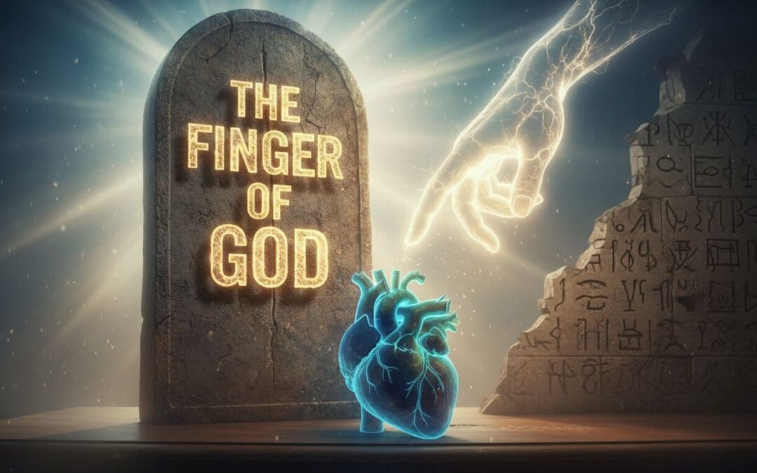The same God who wrote on stone is ready to write on your heart so He doesn't have to write on your wall. Features title text in a unique standout font.