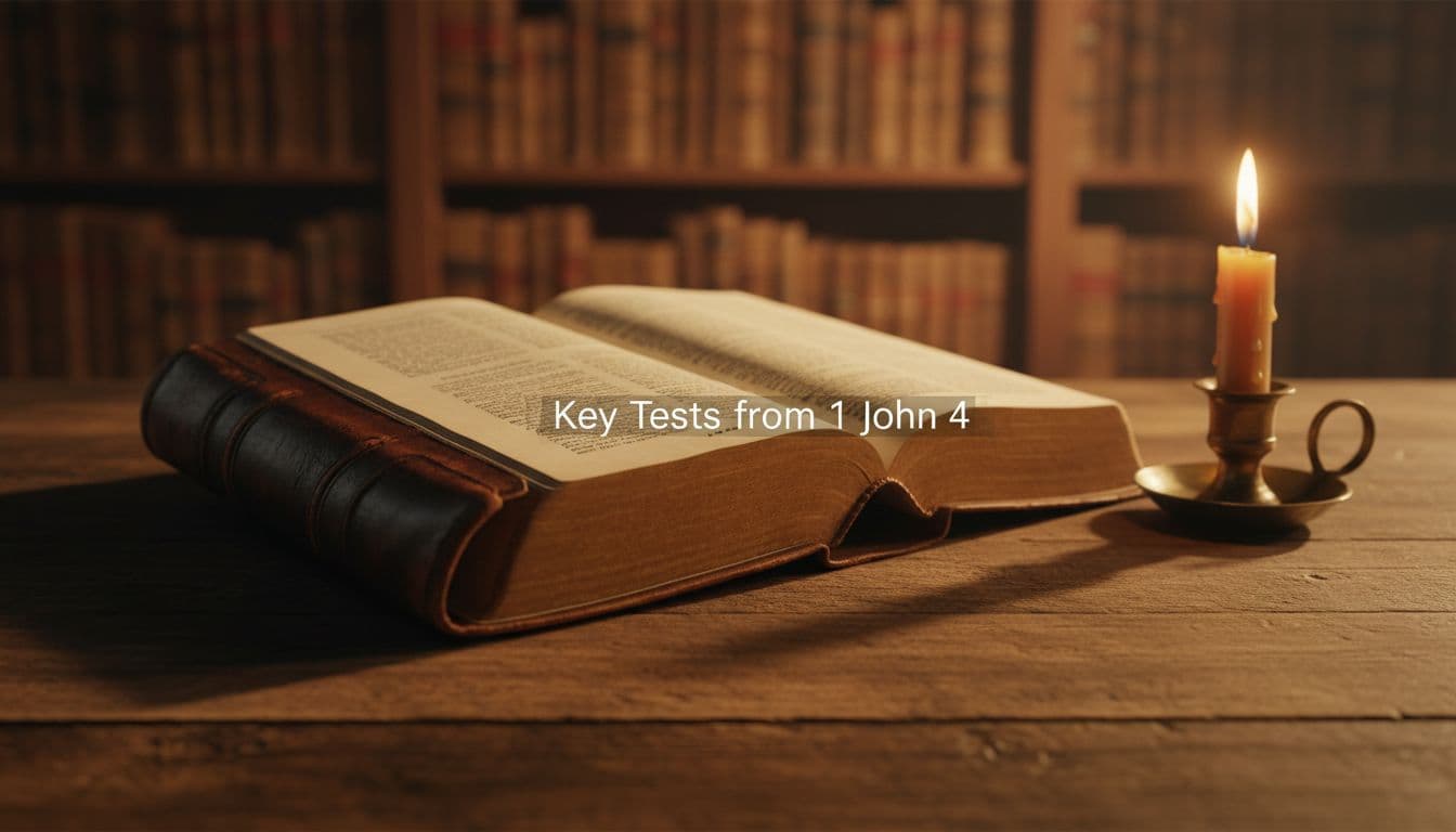 An open leather-bound Bible on a rustic wooden table in a softly lit ancient library, pages to a New Testament epistle, illuminated by a single candle with dramatic shadows and cinematic depth.